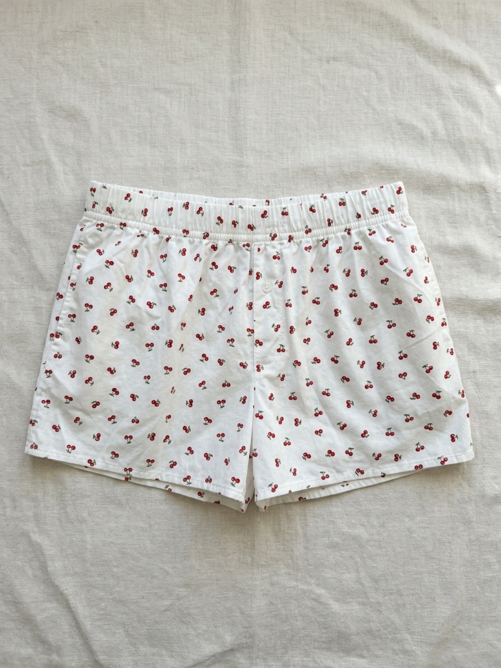 Beverly and Beck Cherry Print Cotton Boxer Shorts White Red Size Medium
